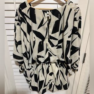 fab'rik Cream Blouse dress with built in shorts with Black Abstract Accents